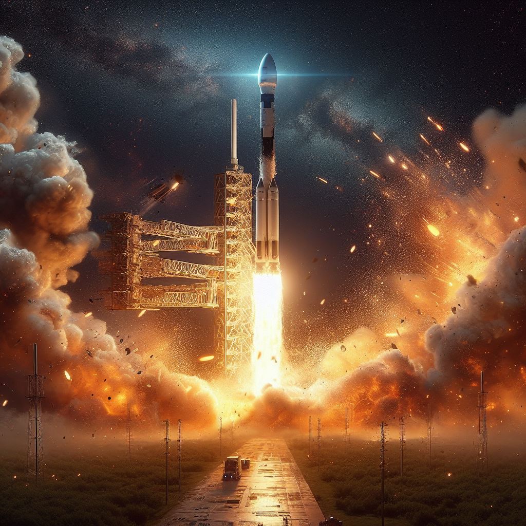 Попытка Северной Кореи вывести спутник на орбиту не удалась из-за взрыва ракеты-носителя Изображение создано ИИ