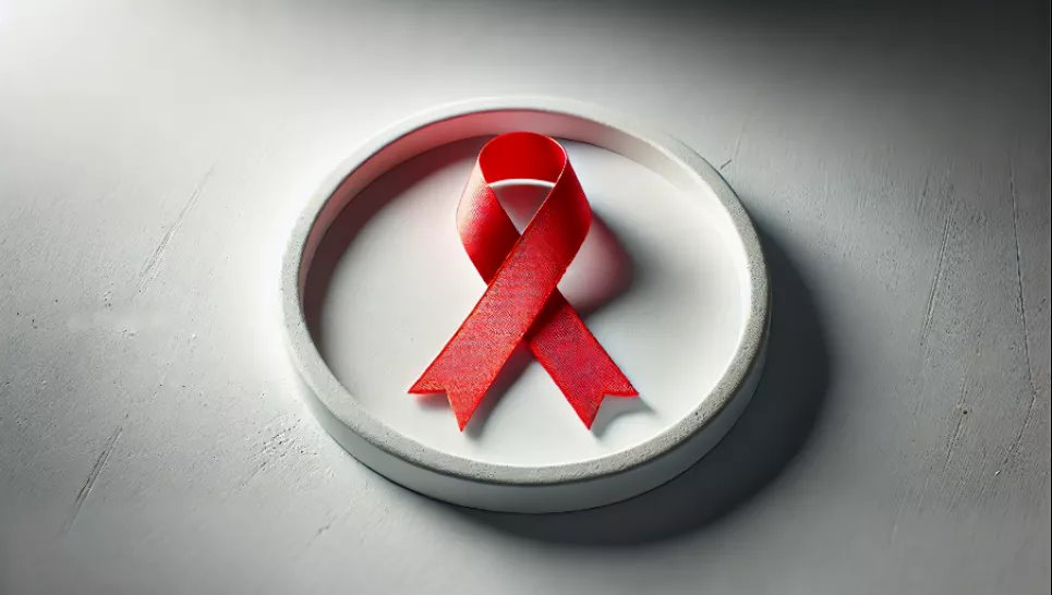Красная лента символизирует солидарность с ВИЧ-позитивными людьми и страдающими СПИДом во всем мире. Изображение сгенерированное ИИ