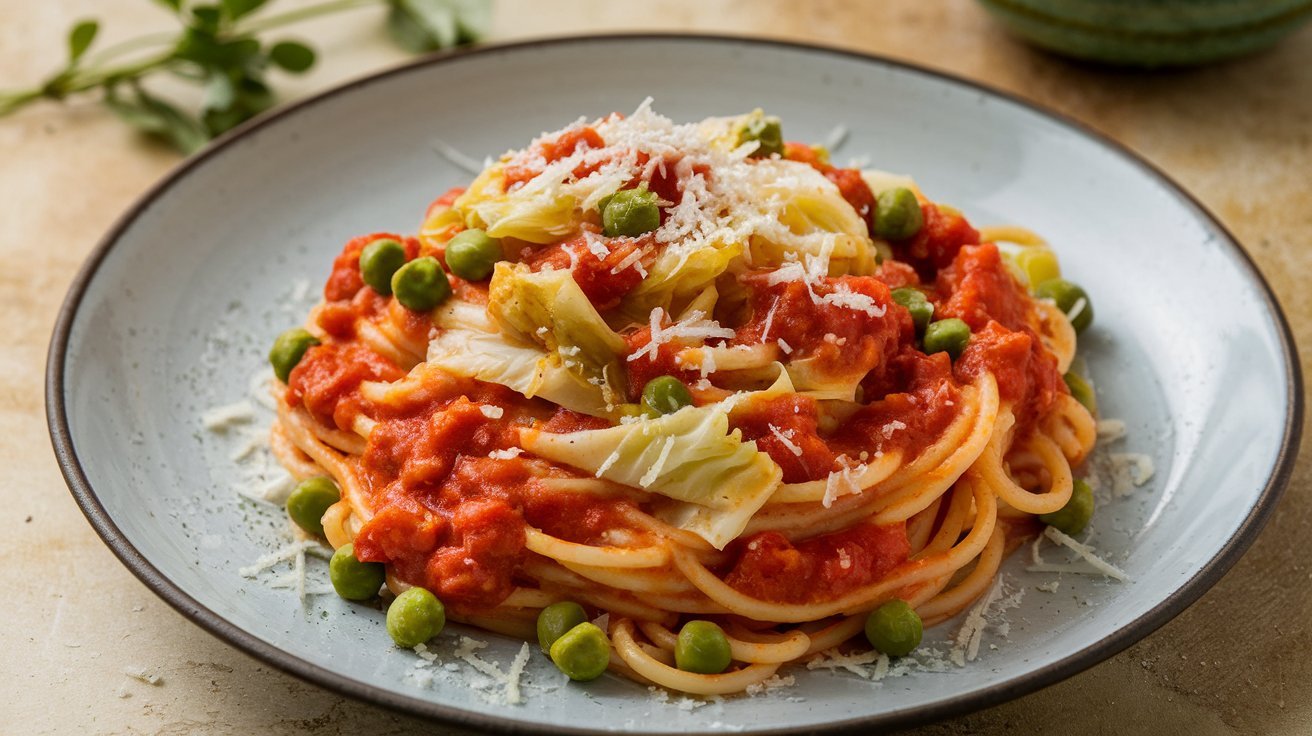 Спагетти с капустой, орехами и томатным соусом: как приготовить что-нибудь вкусное, сытное и одновременно постное Изображение сгенерировано ИИ