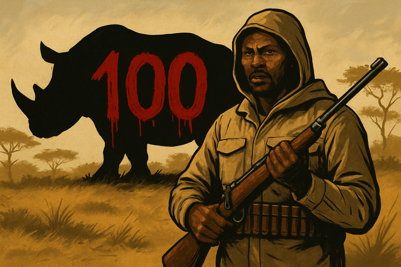 В этом году браконьеры в ЮАР убили более 100 носорогов, большинство — в национальных парках Изображение сгенерировано ИИ