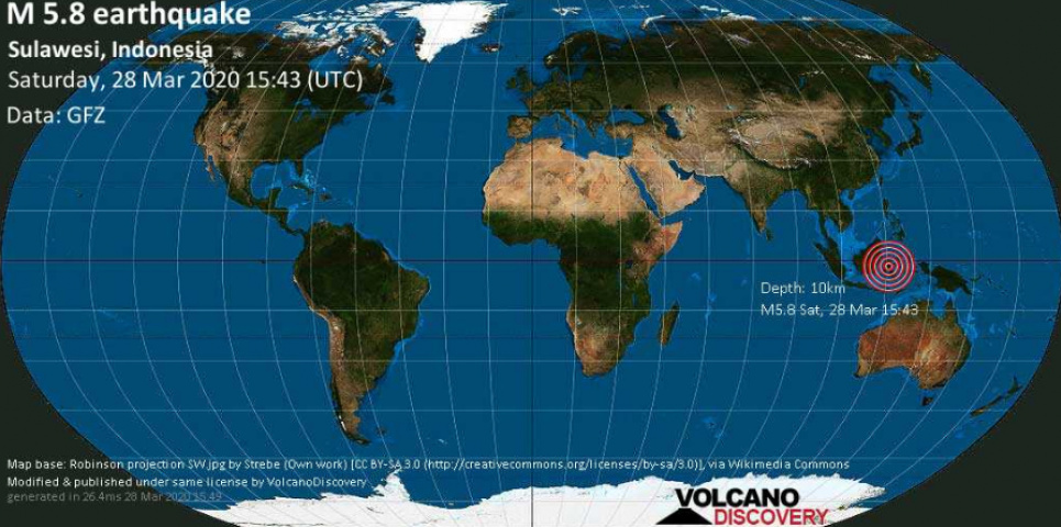 Індонезію сколихнув землетрус силою 5,8 бала Volcano Discovery