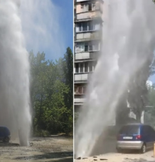 "Гейзер" у дев'ять поверхів б'є на столичних Березняках (фото,відео)