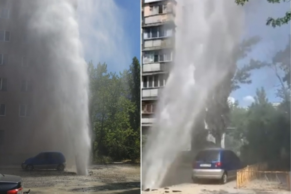 "Гейзер" у дев'ять поверхів б'є на столичних Березняках (фото,відео)