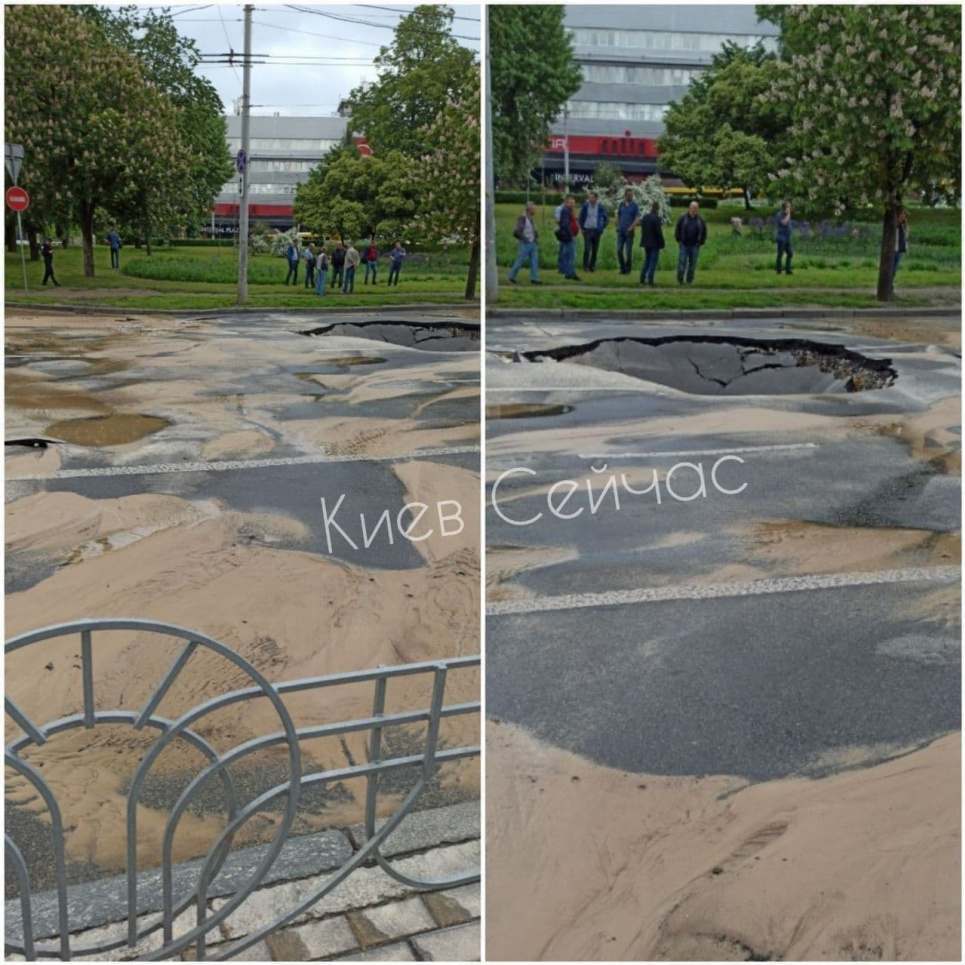 У Києві біля ТЦ Ocean Plaza прорвало трубу й затопило вулицю (відео) Фото: Типичный Киев
Потоп у Києві