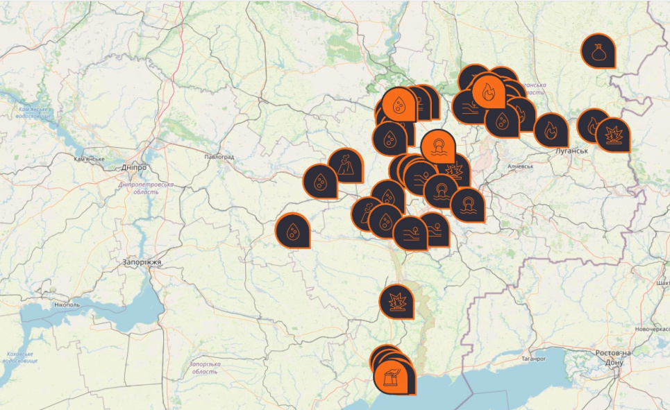 Екологи показали на екологічній інтерактивній карті забруднення Донбасу Фото: cxid-ekomap.com