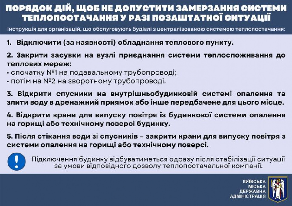 У разі надзвичайної ситуації, у київських квартирах зіллють воду з батарей