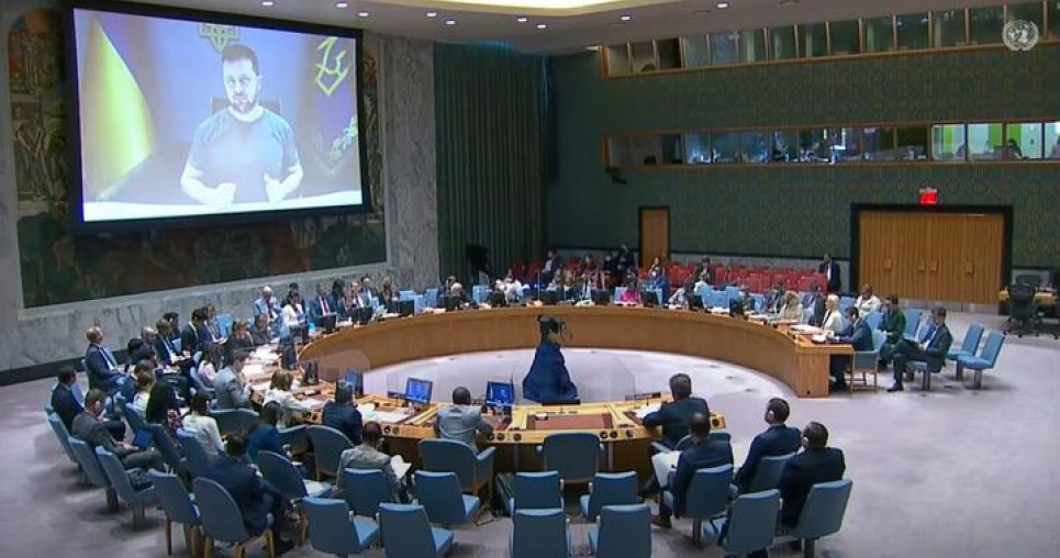 Виступ президента України Володимира Зеленського в Раді безпеки ООН, червень 2022 року.