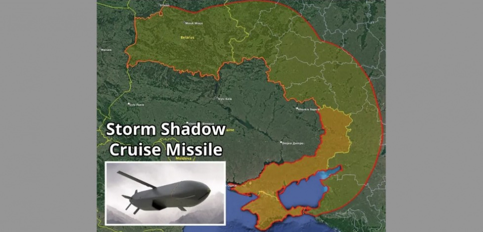 Куди можуть дістати ракети Storm Shadow. Скріншот запису у Твіттері радника комісії США з безпеки в Європі Пола Масаро
