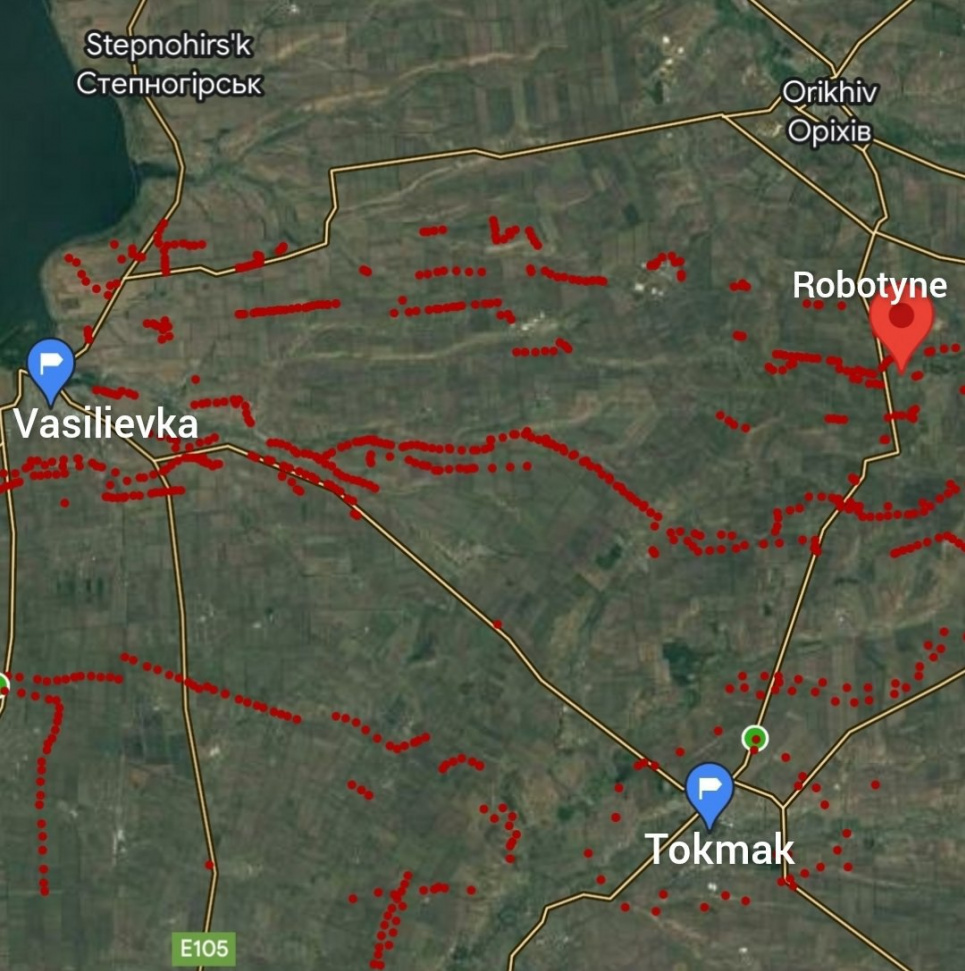 На карті: приблизнн розташування російських укріплень у Роботиному