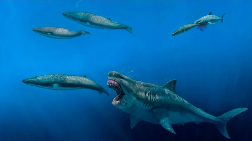 Ця ілюстрація 16-метрової акули Otodus megalodon, яка полювала від 5,4 до 2,4 млн років тому, за даними нового аналізу, є занадто кремезною і занадто короткою. Фото: J. J. Giraldo/AP/dpa
