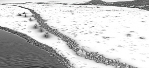 Графічна реконструкція кам'яного валу з Інституту досліджень Балтійського моря ім. Лейбніца у Варнемюнде показує, як могла виглядати Блінкерова стіна понад 10 000 років тому. Фото: Міхал Грабовський