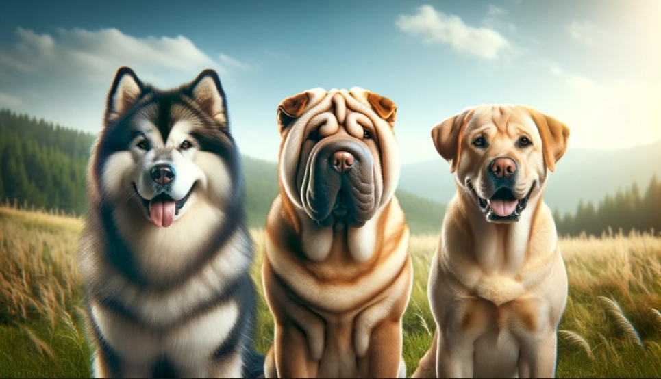 Жителька Канади здала платний ДНК-тест і з'ясувала, що вона на 40 % маламут, на 35 % шарпей і на 25 % лабрадор Маламут, шарпей і лабрадор. Зображення згенероване ШІ