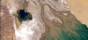 Багато пишних лагун у дельті річки Колорадо перетворилися на солончаки. Зображення Обсерваторії Землі NASA. Фото: Лорен Дофін (Lauren Dauphin), з використанням даних Landsat від Геологічної служби США
