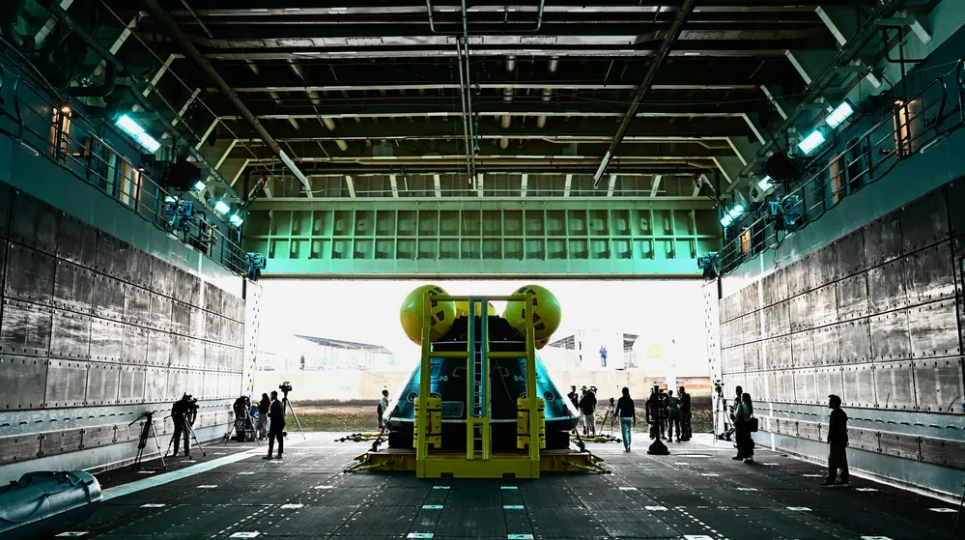 Капсула «Оріон» після підводних випробувань у лютому 2024 року. Фото: Patrick T. Fallon/AFP/Getty Images