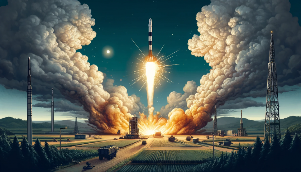 Спроба Північної Кореї вивести супутник на орбіту не вдалася через вибух ракети-носія Зображення згенеровано ШІ