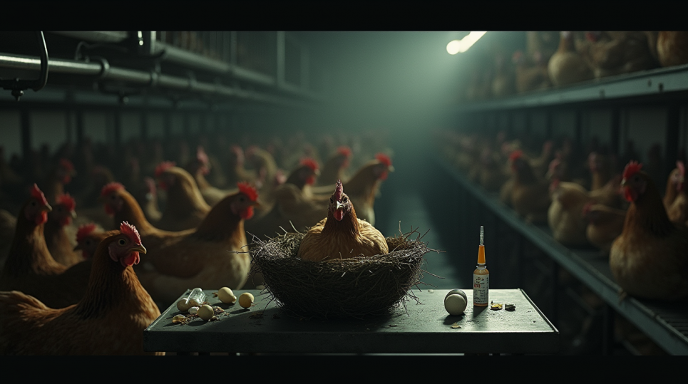 Непал: слабая биобезопасность и куриные фермы, порождающие стойкость к лекарству Курица на ферме и лекарств. Изображение сгенерированное ИИ