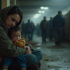 Беженка с ребенком в лагере. Изображение сгенерировано ИИ