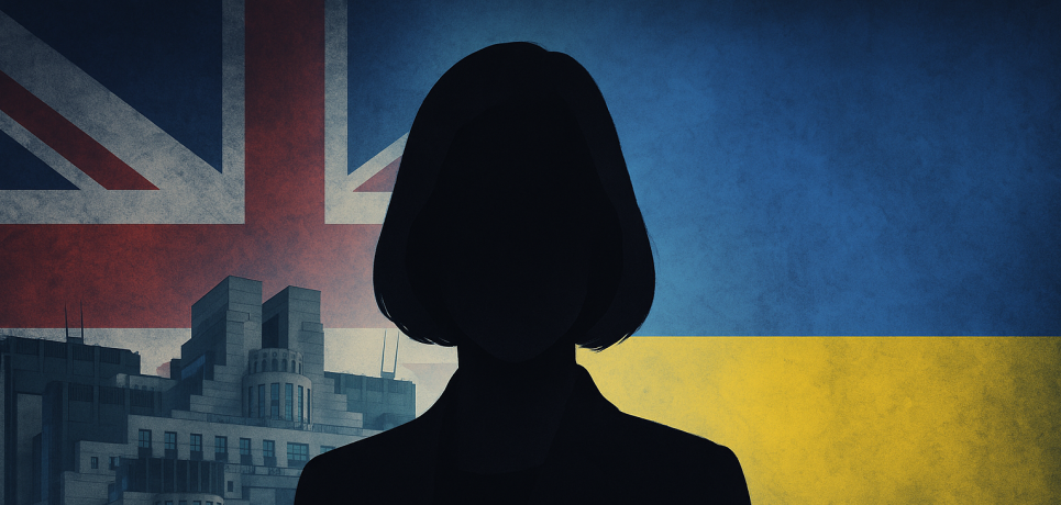 Блейз Метревели возглавила МИ-6 – российская пропаганда видит в ней «украинский след» Иллюстрация: силуэт Блейз Метревели на фоне флагов Великобритании и Украины. Изображение создано ИИ