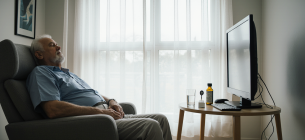 Когда отдых вредит — вред дневного сна, о котором стоит знать Пожилой мужчина спит в кресле днём. Изображение создано ИИ