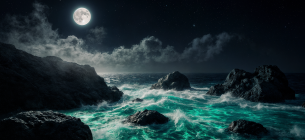 Цвітіння Noctiluca scintillans в затоці Омана. Зображення створено ШІ