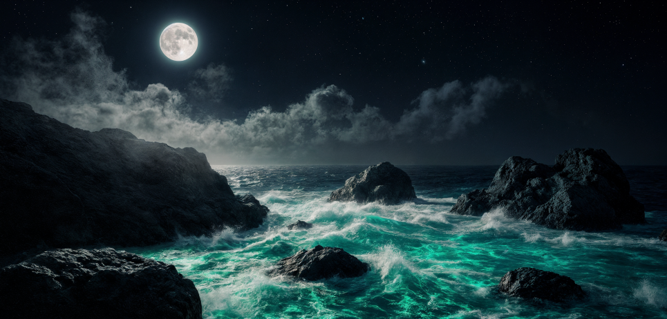 Цвітіння Noctiluca scintillans в затоці Омана. Зображення створено ШІ