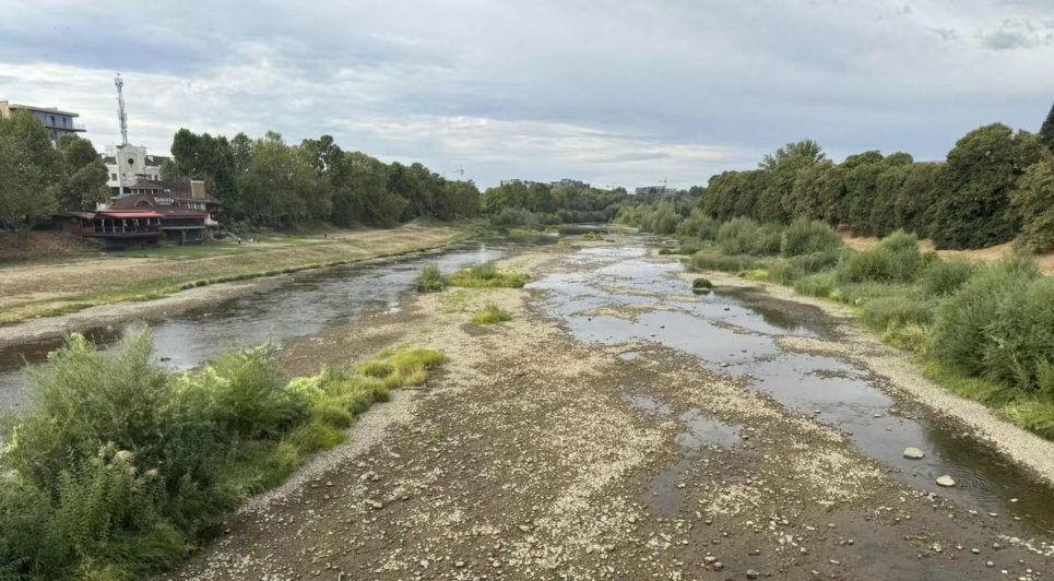 Річка Уж критично обміліла в Ужгороді. Фото: Ольга Слава